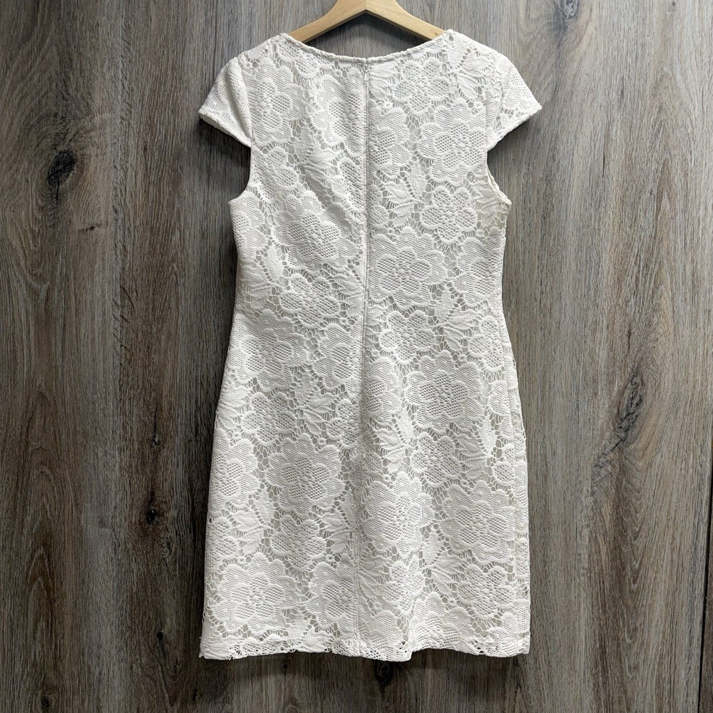 NINE WEST White Lace Dress Womens 10 Lined Knee Length Short Cap Sleeve - Picture 3 of 9